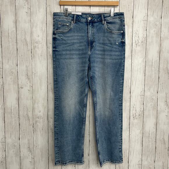 H&M &Denim Straight High Waist Ankle Length Light Wash Cotton Denim Jeans 12 - Picture 1 of 10